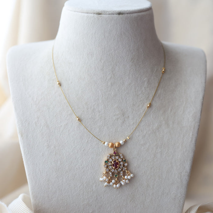 Antique ruby white stone invisible short necklace IN216