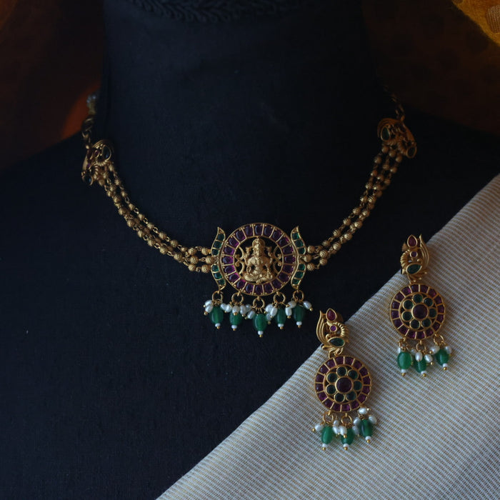 Antique green bead choker necklace CCB1234