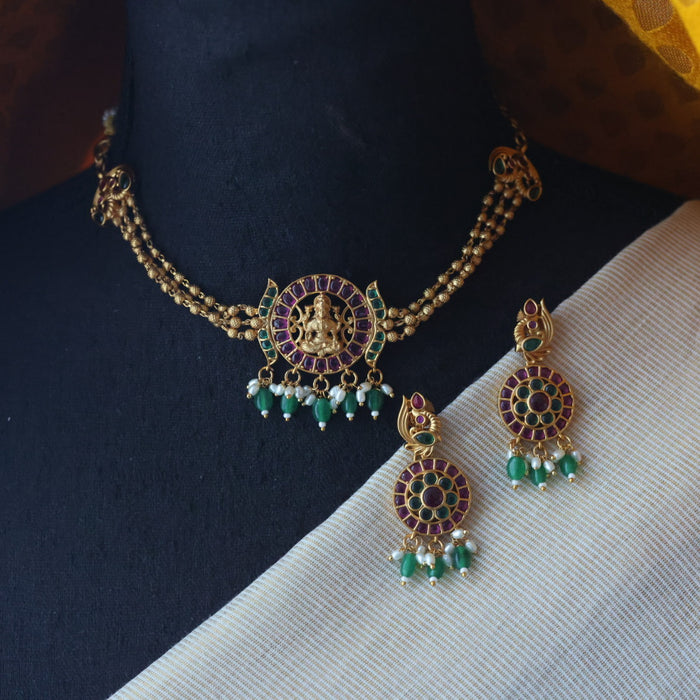 Antique green bead choker necklace CCB1234