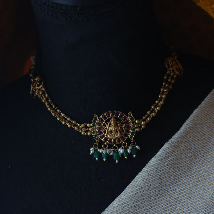 Antique green bead choker necklace CCB1234
