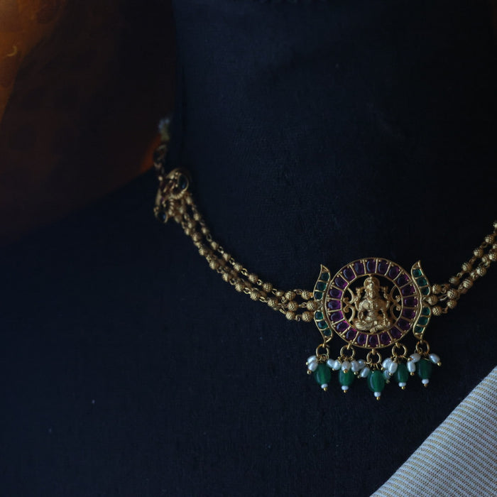 Antique green bead choker necklace CCB1234