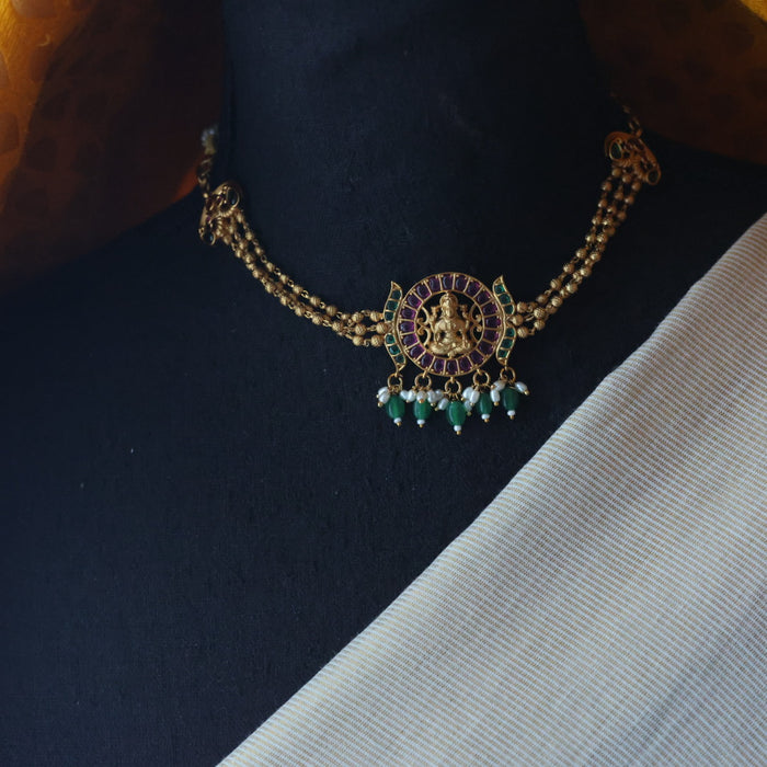 Antique green bead choker necklace CCB1234
