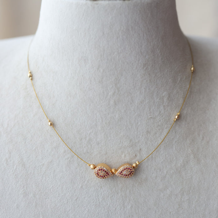 Heritage ruby white stone invisible short necklace IN6577
