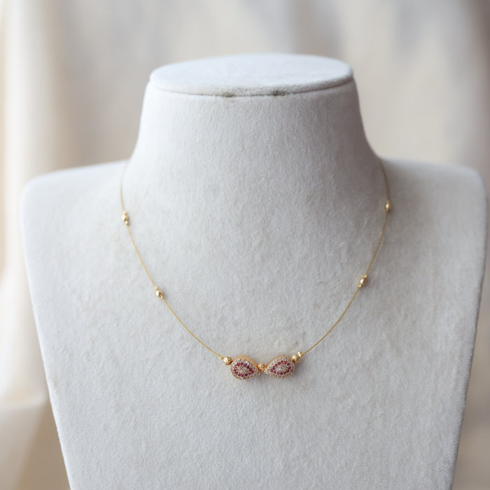 Heritage ruby white stone invisible short necklace IN6577