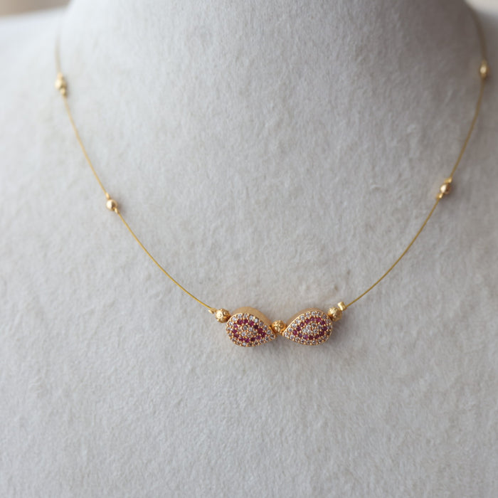 Heritage ruby white stone invisible short necklace IN6577