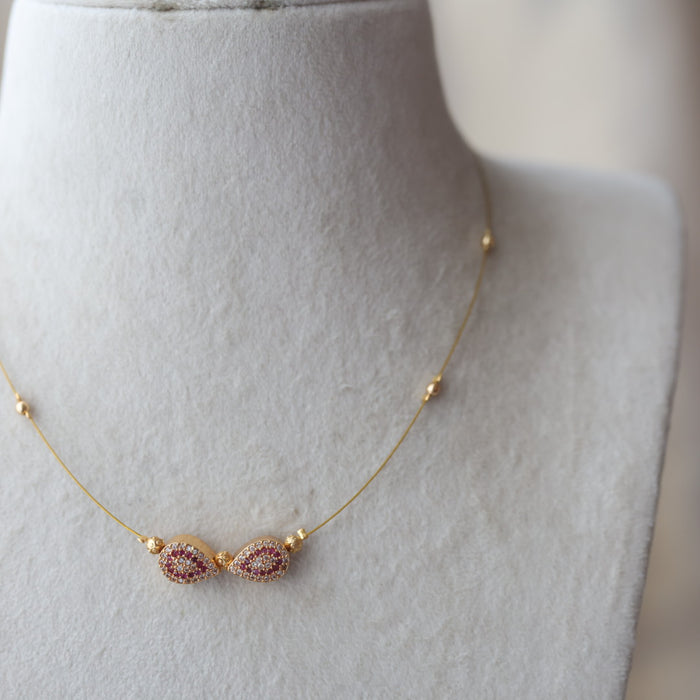 Heritage ruby white stone invisible short necklace IN6577