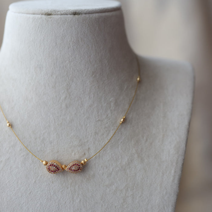 Heritage ruby white stone invisible short necklace IN6577
