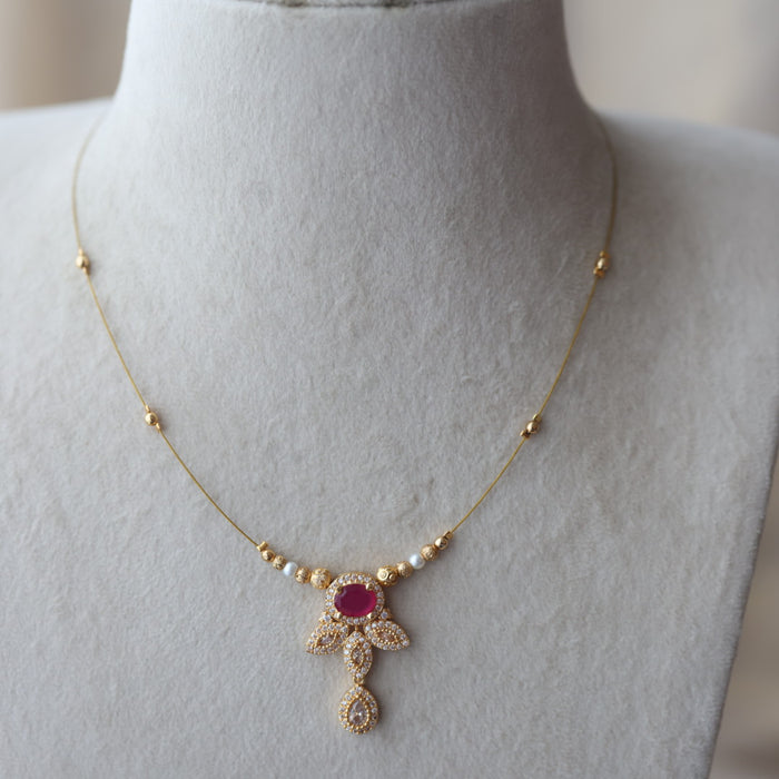 Heritage ruby white stone invisible short necklace IN6771