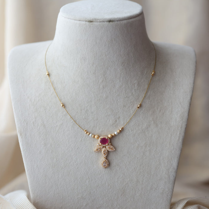 Heritage ruby white stone invisible short necklace IN6771