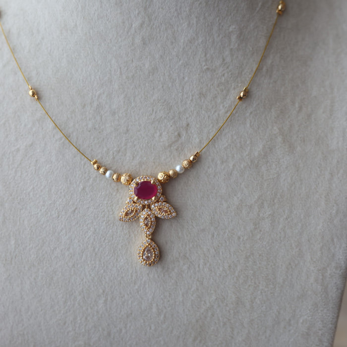 Heritage ruby white stone invisible short necklace IN6771