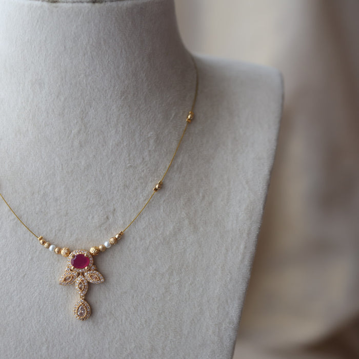 Heritage ruby white stone invisible short necklace IN6771