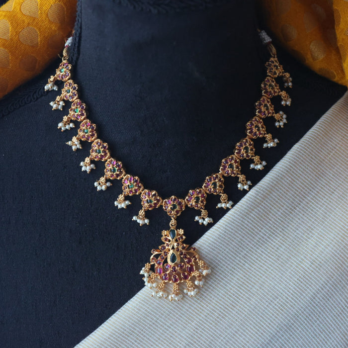 Antique ruby stone simple short necklace with earrings RUB2988