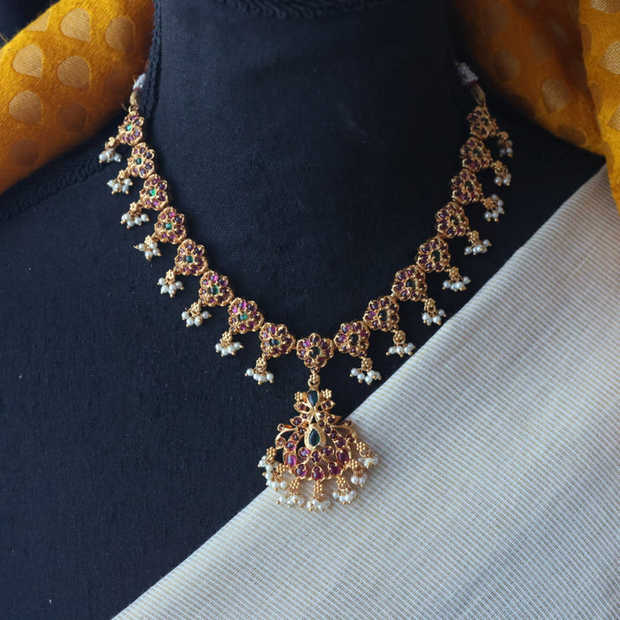 Antique ruby stone simple short necklace with earrings RUB2988