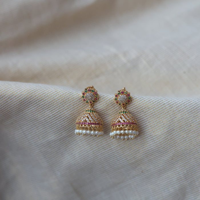 Heritage gold plated multi stone stone jumka earrings  HJ366