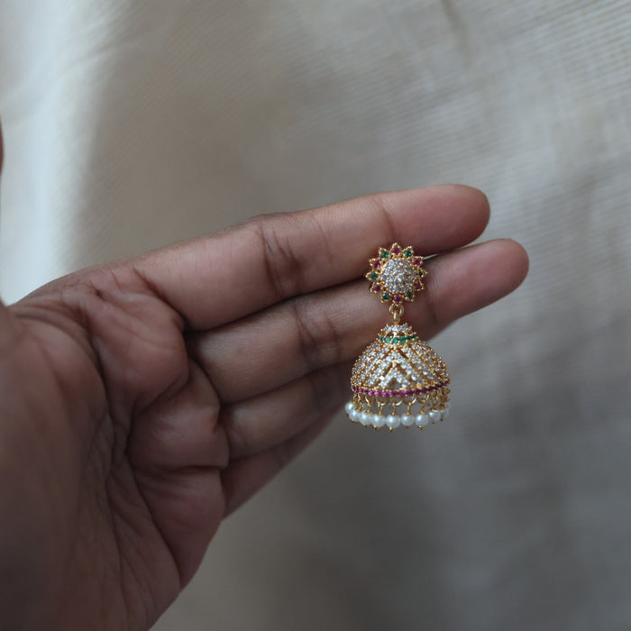 Heritage gold plated multi stone stone jumka earrings  HJ366
