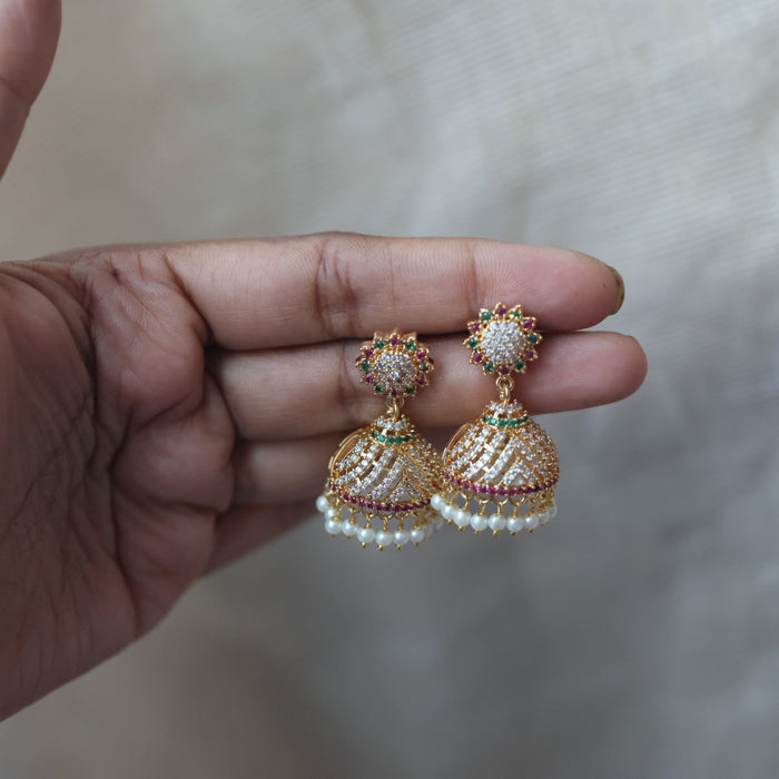 Heritage gold plated multi stone stone jumka earrings  HJ366