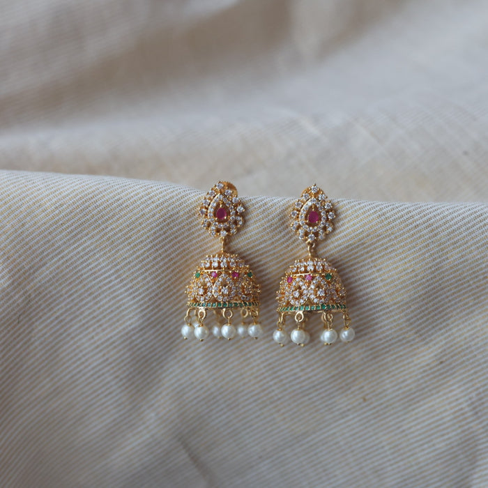 Heritage gold plated multi stone jumka earrings  HJ5688