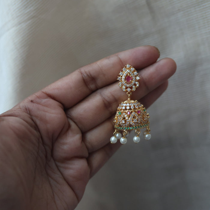 Heritage gold plated multi stone jumka earrings  HJ5688