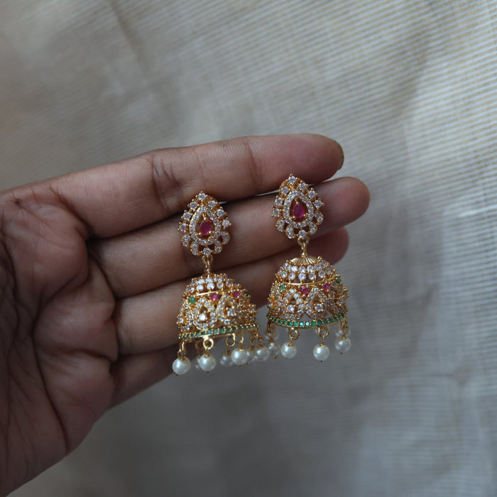Heritage gold plated multi stone jumka earrings  HJ5688