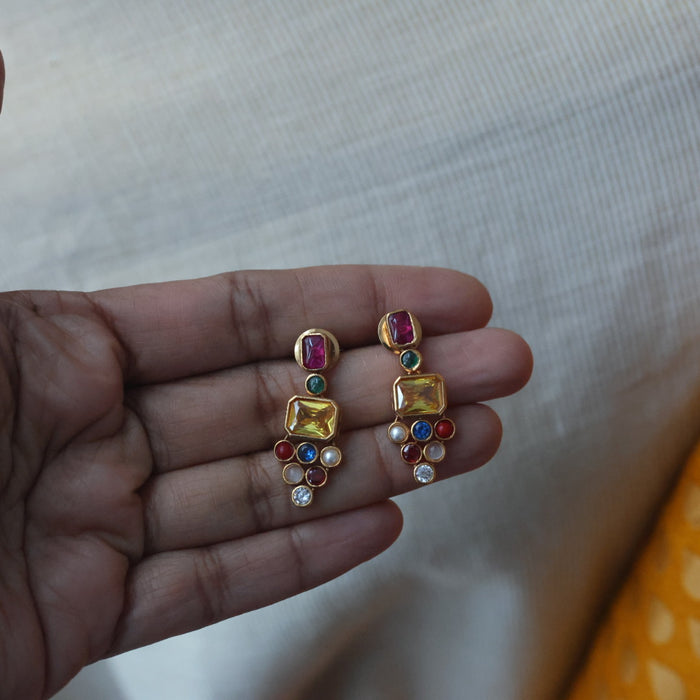 Antique navarathna stone simple short necklace with earrings TTS4644