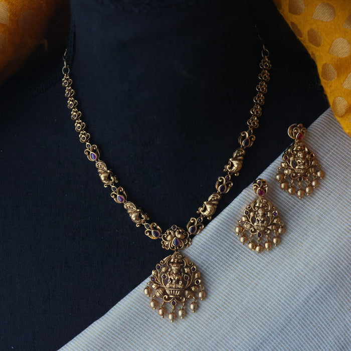 Antique temple design short necklace with earrings TTS4145