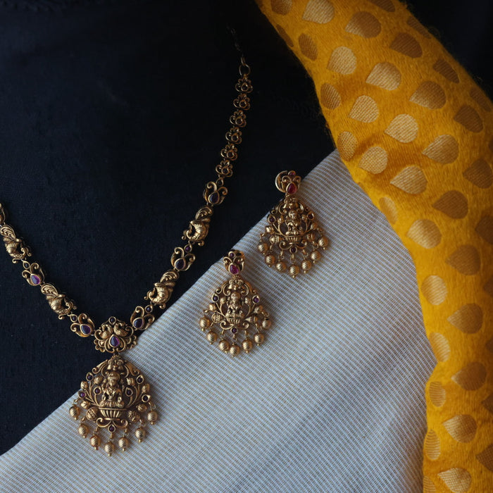 Antique temple design short necklace with earrings TTS4145