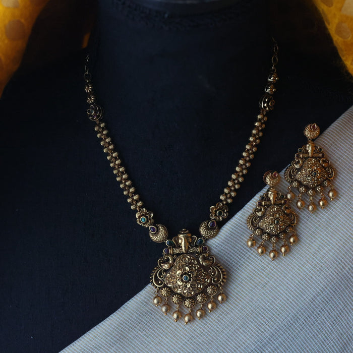 Antique temple design short necklace with earrings TTS4743