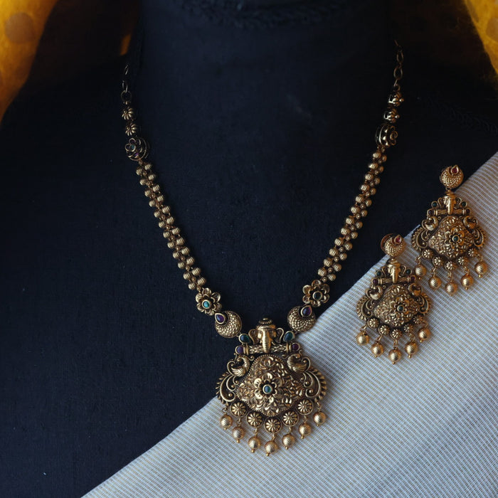 Antique temple design short necklace with earrings TTS4743