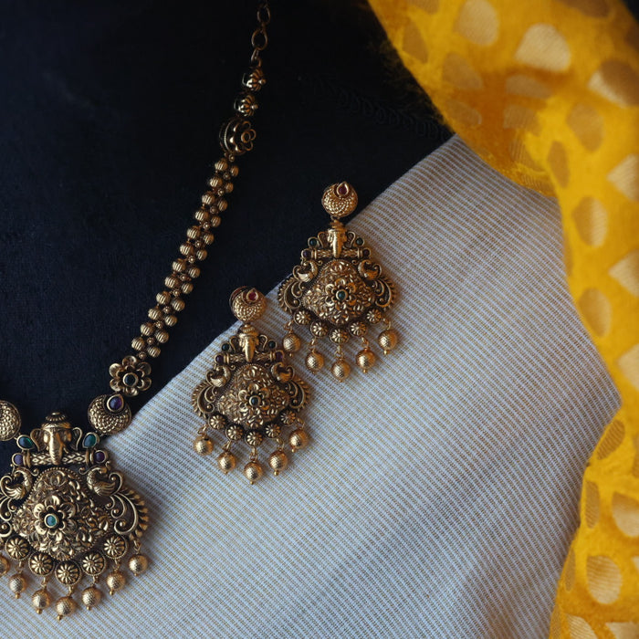 Antique temple design short necklace with earrings TTS4743