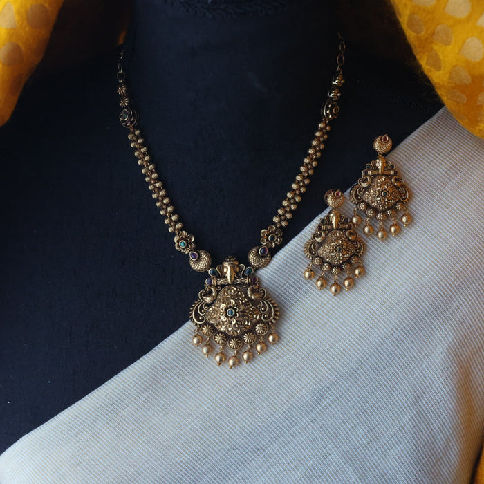 Antique temple design short necklace with earrings TTS4743