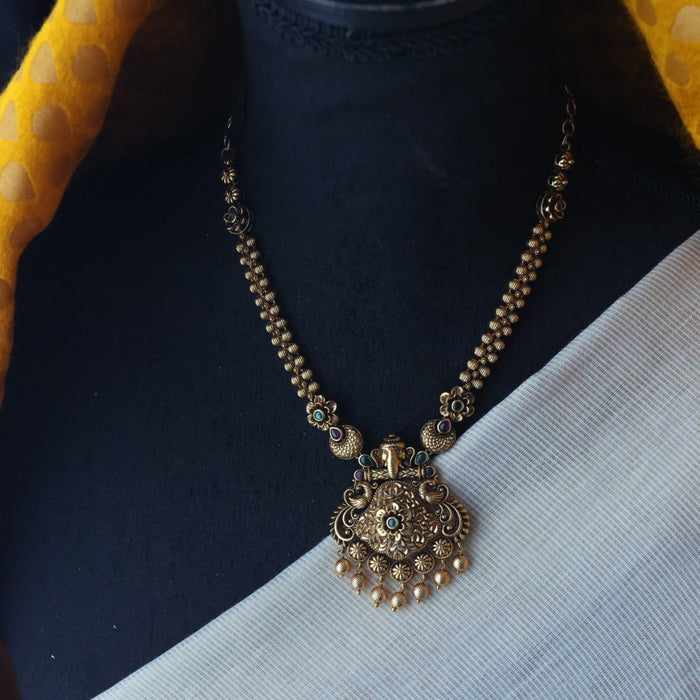 Antique temple design short necklace with earrings TTS4743