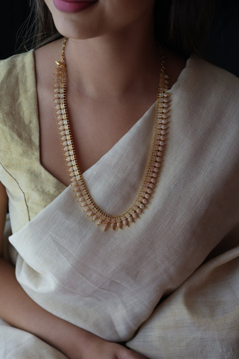 Heritage gold plated white stone mango design long necklace with earrings HL2199