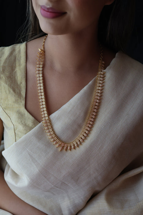 Heritage gold plated white stone mango design long necklace with earrings HL2199