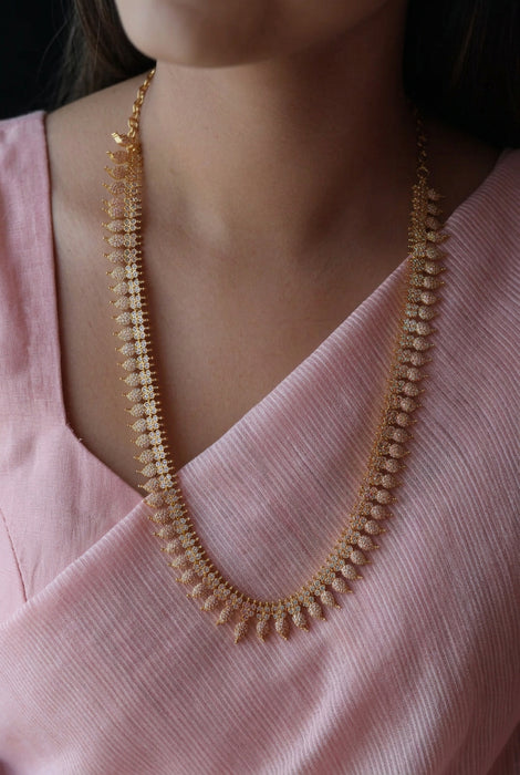Heritage gold plated white stone mango design long necklace with earrings HL2199
