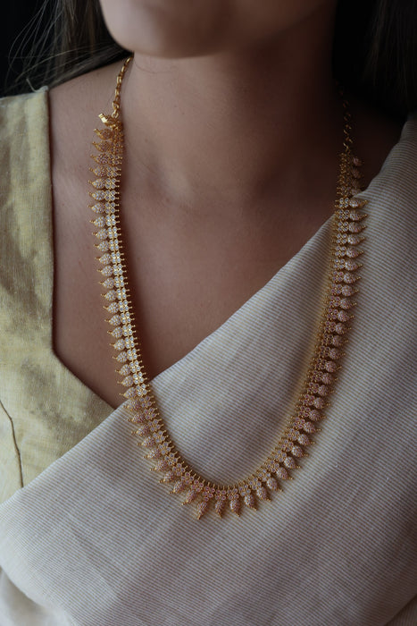 Heritage gold plated white stone mango design long necklace with earrings HL2199
