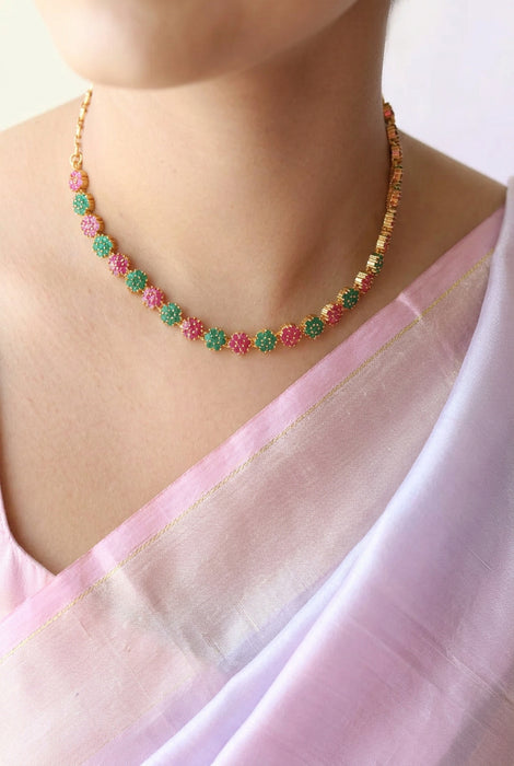 Heritage gold plated ruby green stone short necklace H6282