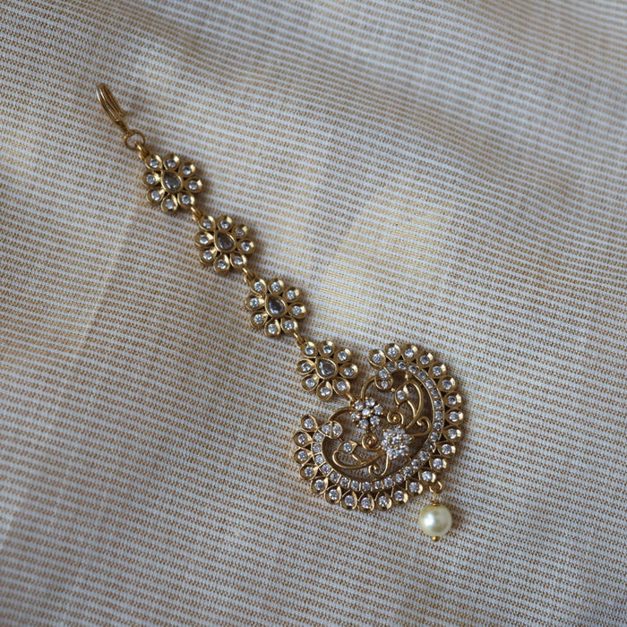 Antique gold white stone maang tikka  TA121