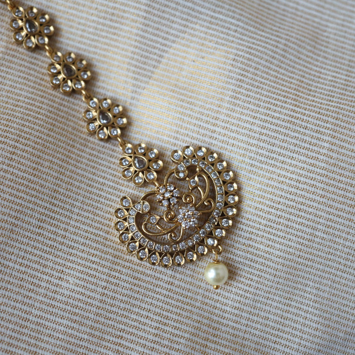 Antique gold white stone maang tikka  TA121
