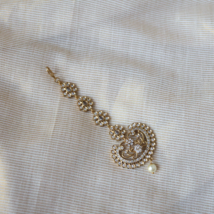 Antique gold white stone maang tikka  TA121