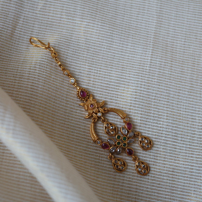 Antique ruby green stone maang tikka TA399