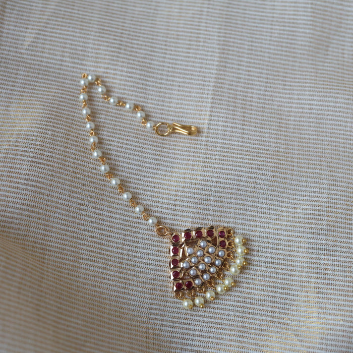 Heritage gold plated ruby pearl tikka TH293