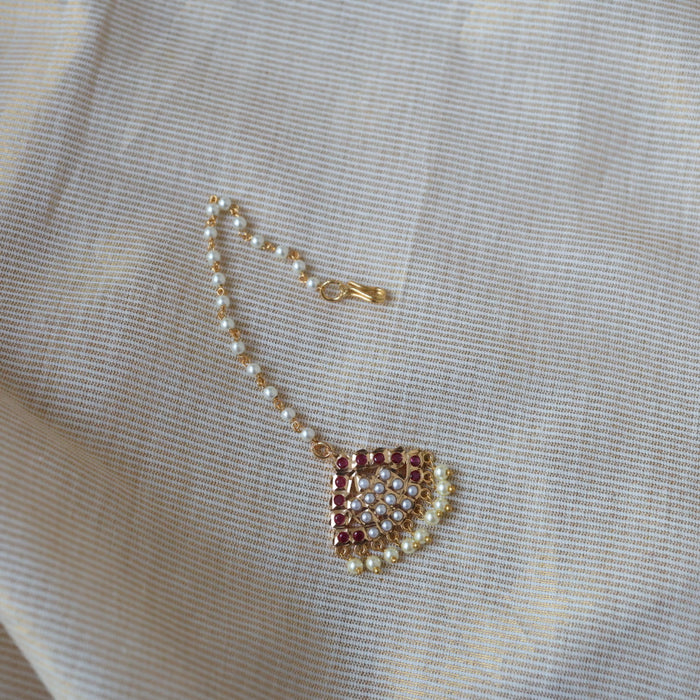Heritage gold plated ruby pearl tikka TH293