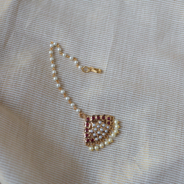 Heritage gold plated ruby pearl tikka TH293