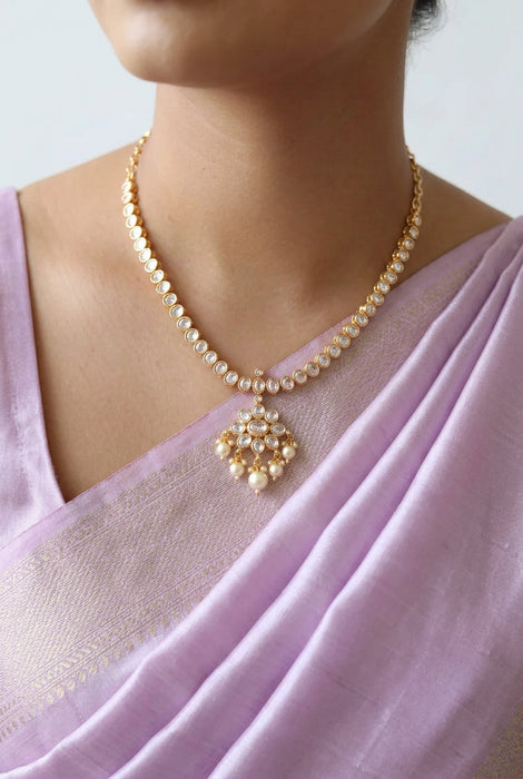 Heritage gold plated white stone short necklace with earrings HW8996