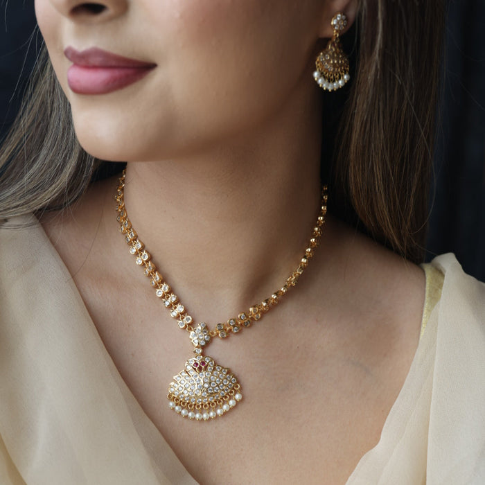Heritage gold plated white stone short necklace with earrings H3456