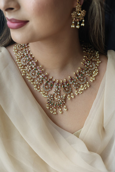 Antique pearl short necklace with earrings SS11722