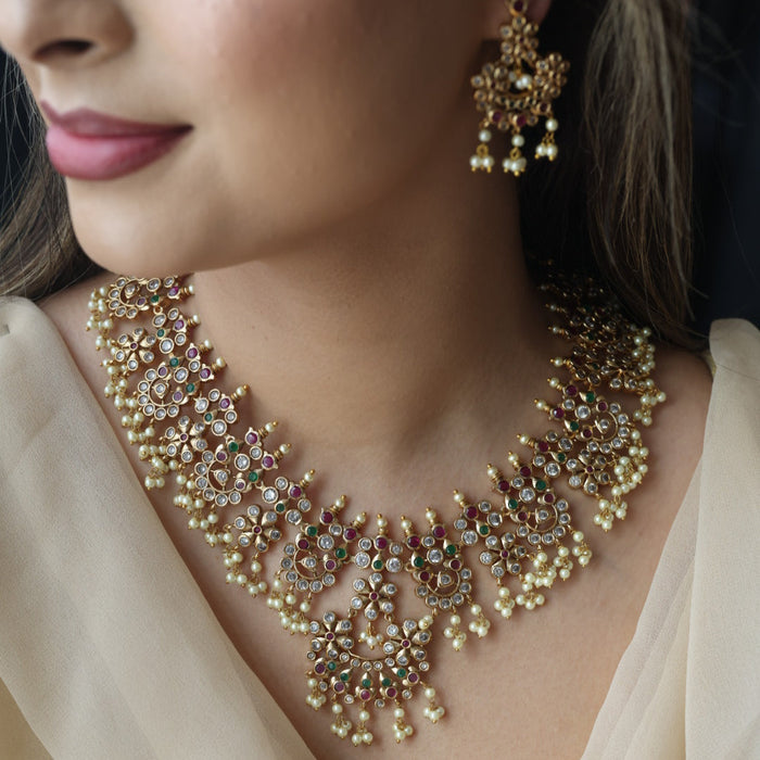 Antique pearl short necklace and earring SS12053