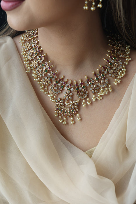 Antique pearl short necklace and earring SS12053