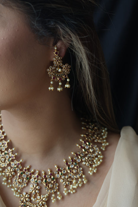 Antique pearl short necklace with earrings SS11722