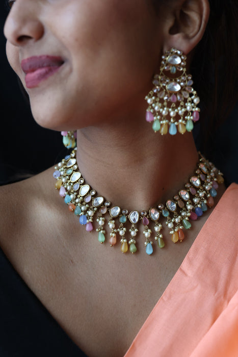 Trendy multi stone choker necklace with earrings TM356